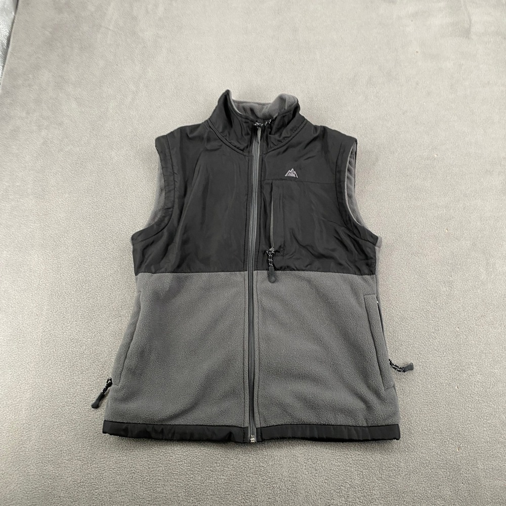 Snozu Mens Small Fleece Vest Gray Black Full Zip Outdoor Mock Neck Pockets 5540
